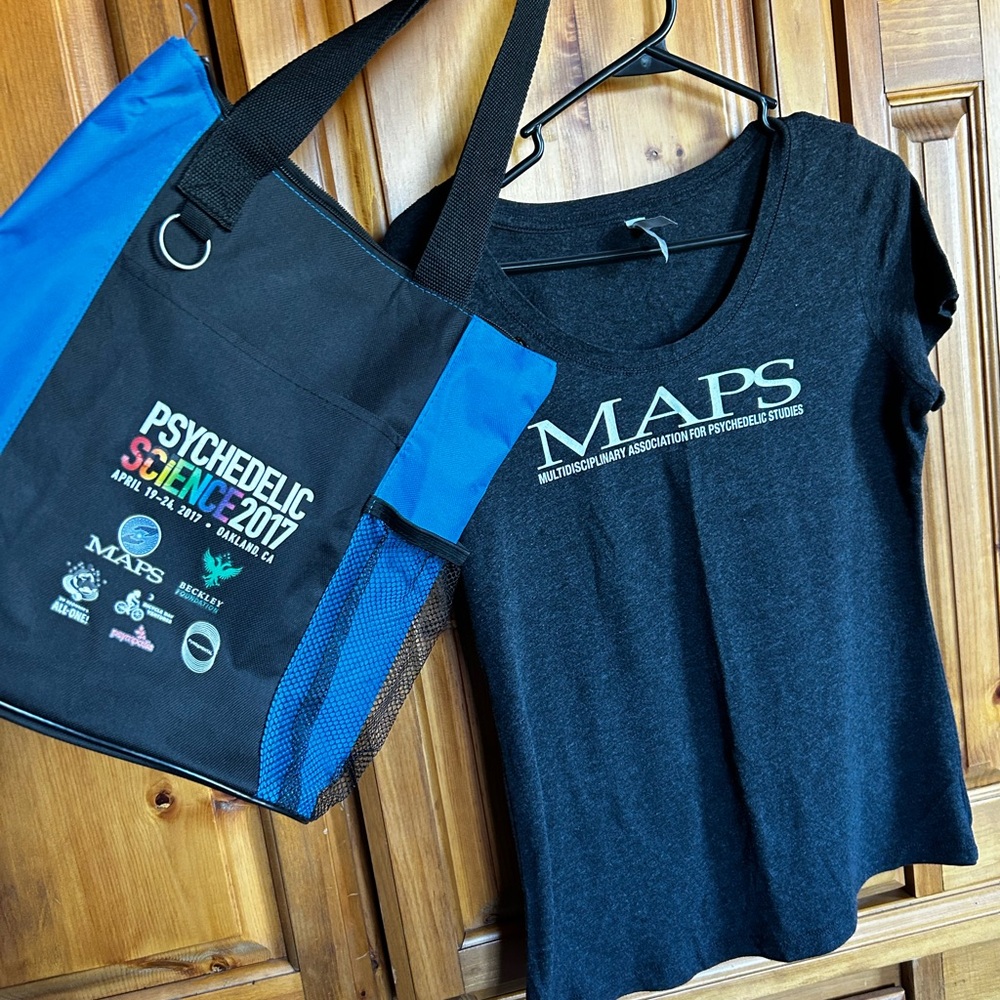 Multidisciplinary association for psychedelic studies MAPS tote and t-shirt